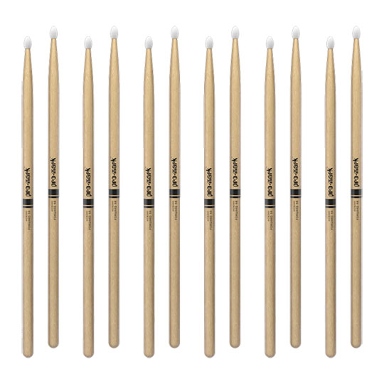 6 x Pairs - ProMark Classic Forward 5A Hickory Drumstick, Oval Nylon Tip