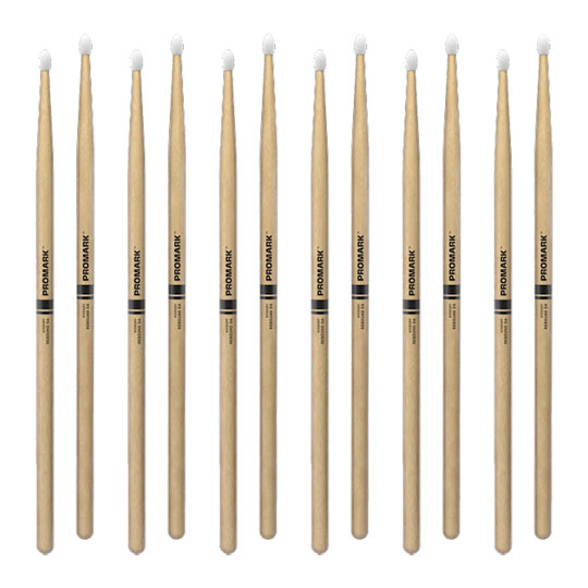 6 x Pairs ProMark Rebound 5A Hickory Drumstick, Oval Nylon Tip