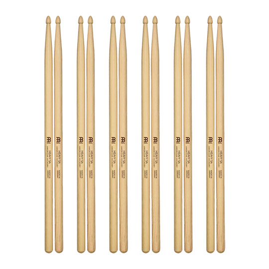 6 x Pairs Meinl - Heavy 5A - American Hickory Drumsticks - SB108