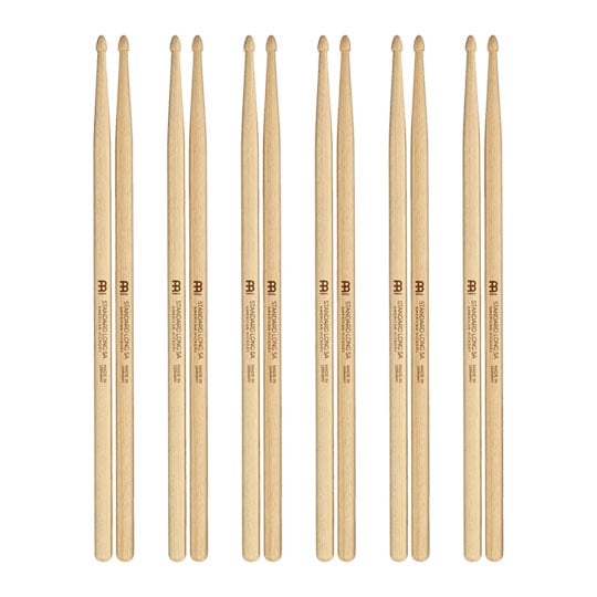 6 x Pairs - Meinl Standard Long 5A American Hickory Drumsticks - SB103