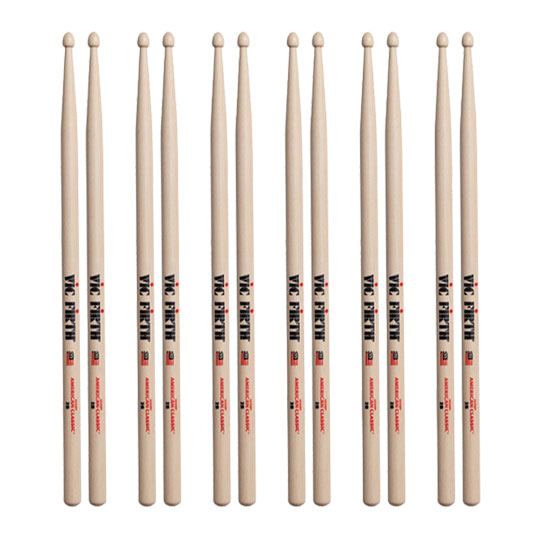 6 x Pairs Vic Firth American Classic 2B Drumsticks