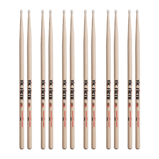6 x Pairs Vic Firth American Classic 5A Nylon Tip Drumsticks