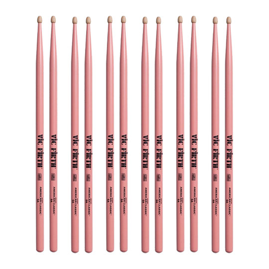 6 x Pairs - Vic Firth 5A Pink Hickory Drumsticks VF-5AP