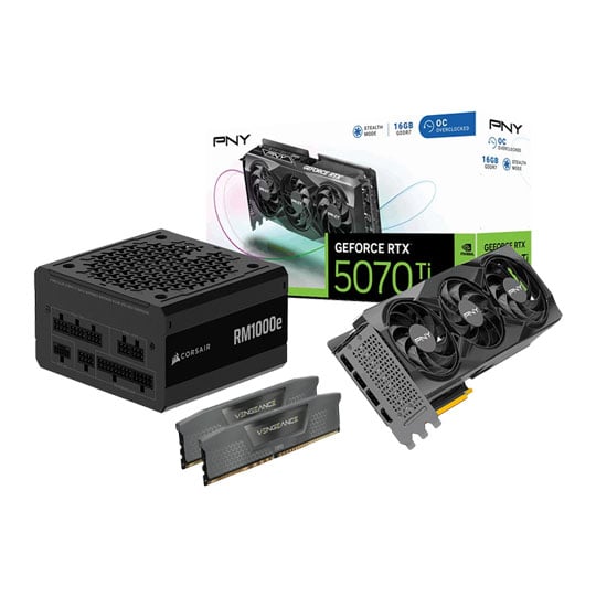 PNY GeForce RTX 5070 Ti OC 16GB + Corsair Vengeance 32GB DDR5 OEM + Corsair RM1000e (2025) Bundle