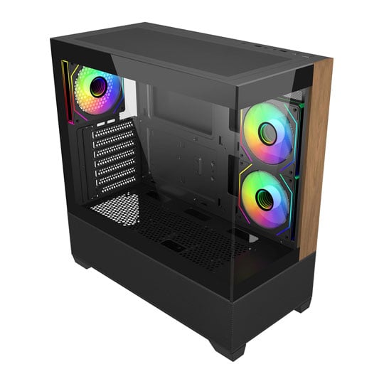 Cooler Master Elite 690 Wood Black Mid Tower Tempered Glass PC Case : image 2