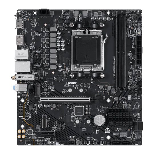 MSI PRO A620AM-G EVO Wi-Fi AM5 DDR5 PCIe 4.0 Micro-ATX Motherboard MSI PRO A620AM-G EVO Wi-Fi AM5 DDR5 PCIe 4.0 Micro-ATX Motherboard