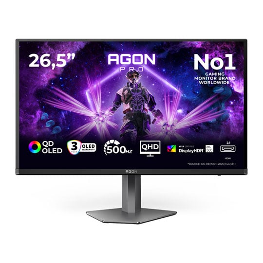 AOC AGON PRO AG276QKD2 27" 2K 500Hz G-Sync Compatible DisplayHDR 500 QD-OLED Gaming Monitor