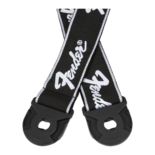 Fender Quick Grip Locking End Strap, Black with White Running Logo, 2" : image 3