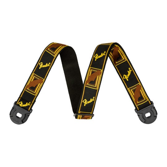 Fender Quick Grip Locking End Strap, Black/Yellow & Brown Monogram, 2" Fender Quick Grip Locking End Strap, Black/Yellow & Brown Monogram, 2"