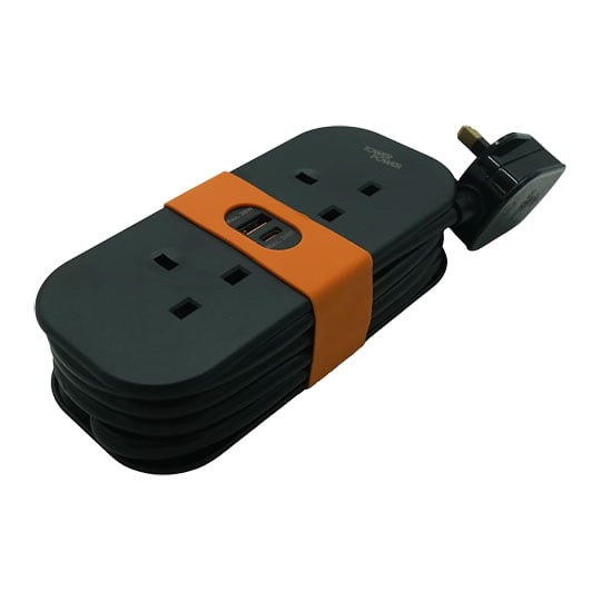 Tower 1.4 Metre Portable 2 Socket Travel Mains Extension Lead Black : image 1