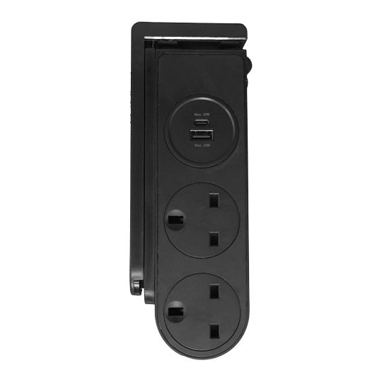 Tower Power 2 Gang Clip On Mains Extension Lead with 20W 1x USB A, 1x USB-C, 1.5m, Black : image 3