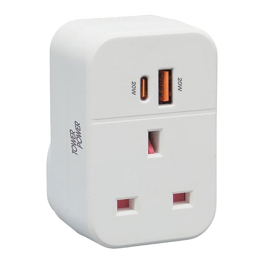 Tower 20W USB PD Wall Charger with AC Passthrough UK : image 1