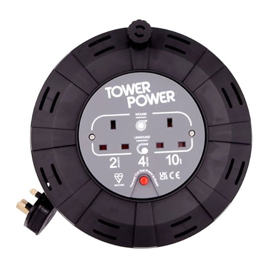Tower 2 Metre 4 Socket Portable Cable Reel Black : image 1