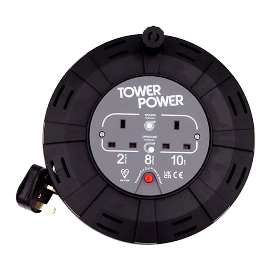 Tower 8 Metre 2 Socket Portable Cable Reel Black : image 1