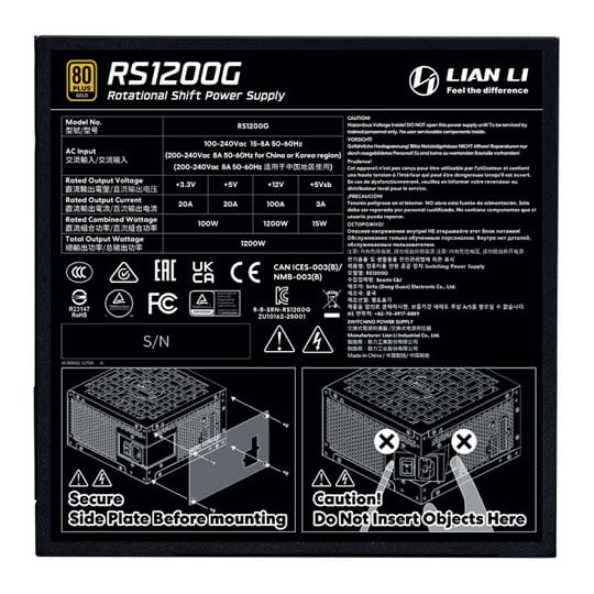Refurbished Lian Li RS 1200W Fully Modular 80+ Gold ATX 3.1 Black PSU / Power Supply with Hub : image 4