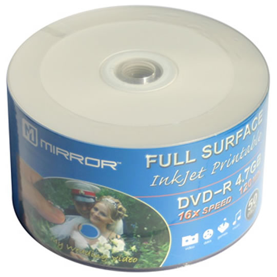 Full Face Printable 50 Pack of DVD-R 16x Media from Mirror : image 1