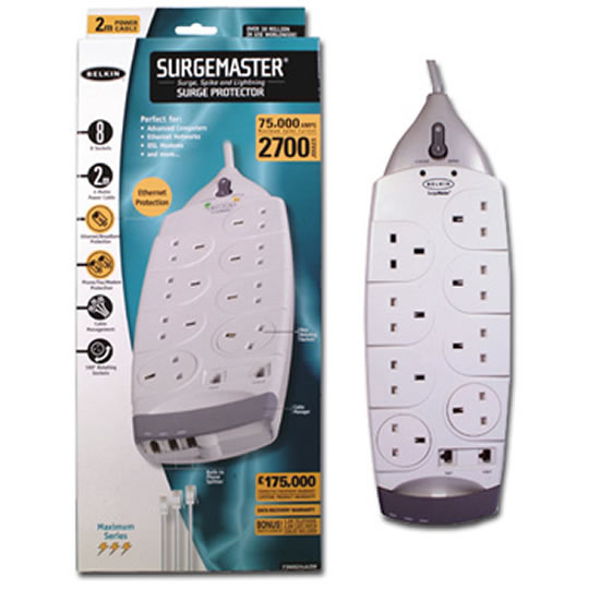 Belkin F9M824uk2m 8-Socket SurgeMaster® Maximum Series, Networking (RJ45), Telephone Surge Protector : image 1