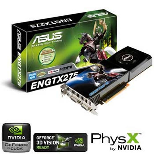 896MB ASUS GTX 275  55nm, 2322MHz GDDR3, GPU 633 MHz, Shader 1404 MHz, 240 Cores : image 1