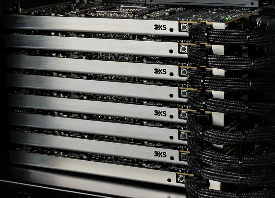 Eight NVIDIA GPUs installed in the 3XS AI dev box