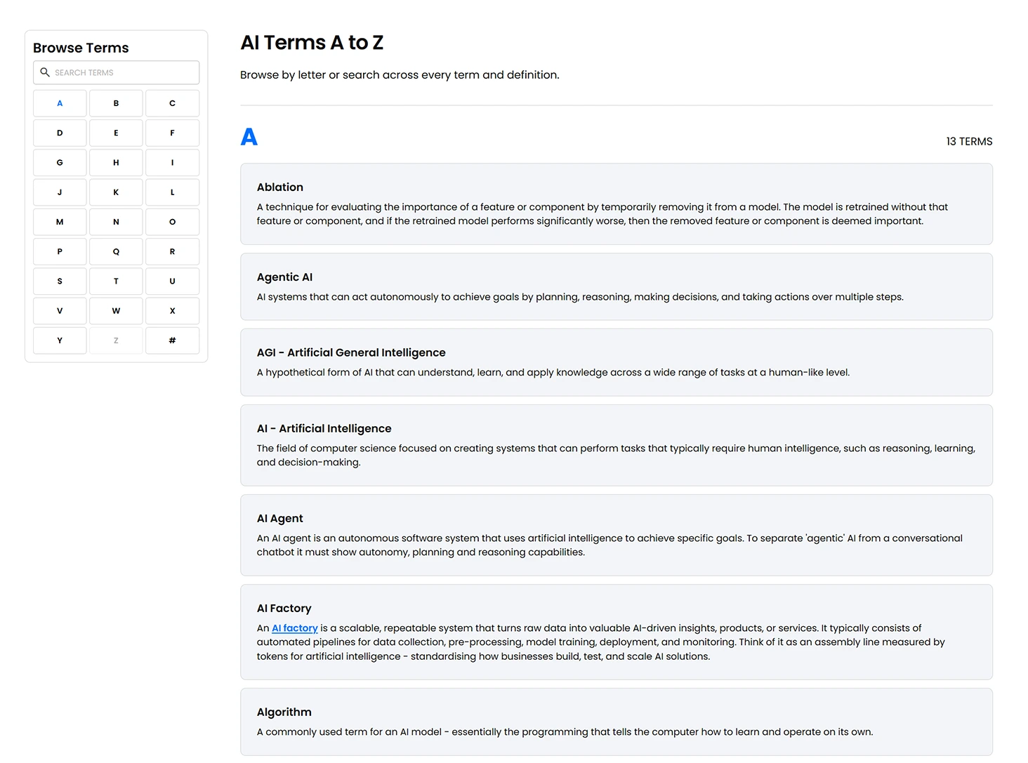 Screenshot of the Scan AI Glossary