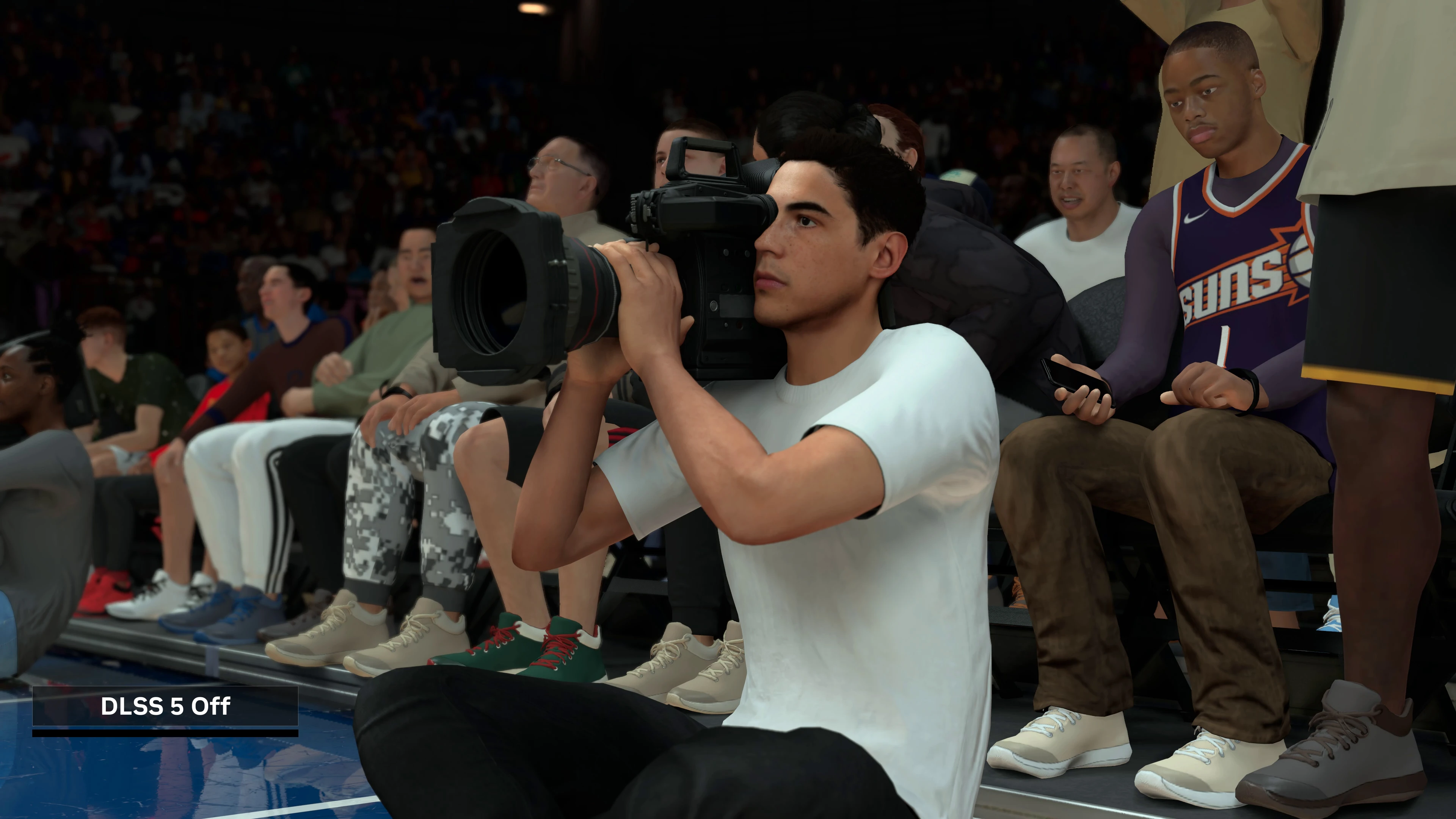 Courtside camera operator in NBA 2K27 with DLSS 5 off