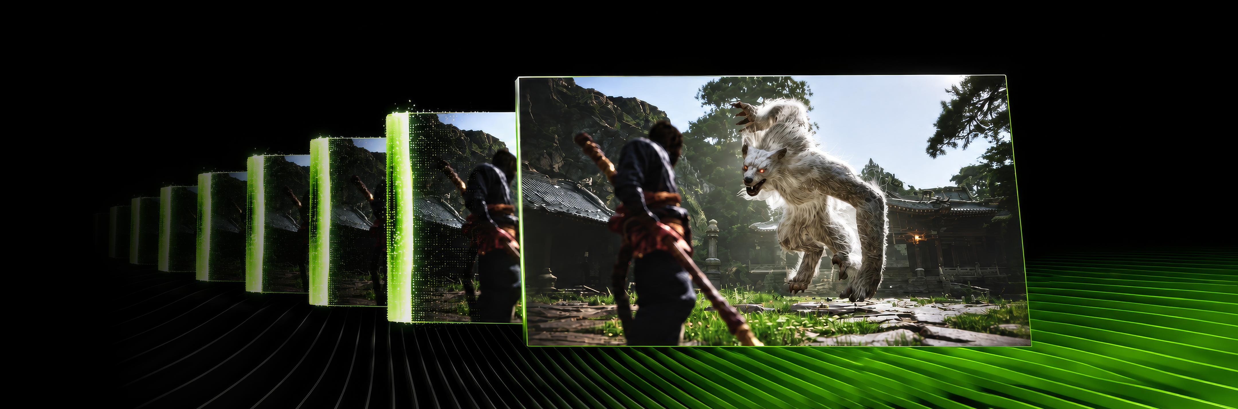DLSS 5 comparisons in NBA 2K27 and a ramen chef scene against an NVIDIA green background