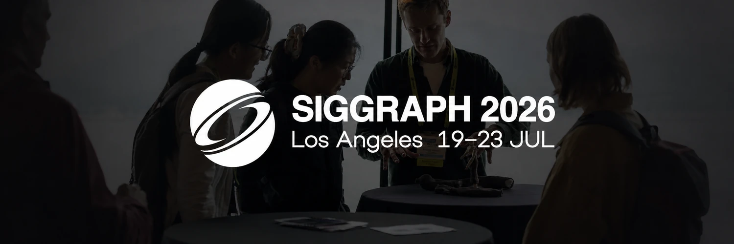 SIGGRAPH attendees at a technical demonstration beneath the 2026 Los Angeles event logo and dates 19 to 23 July