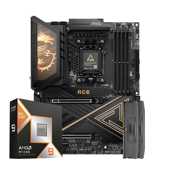 MSI MEG X870E ACE MAX with AMD Ryzen 9 9950X3D and 64GB Corsair DDR5 Vengeance memory bundle