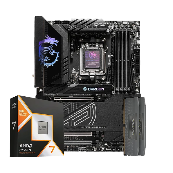 MSI MPG X870E Carbon WiFi with AMD Ryzen 7 9850X3D and Corsair DDR5 Vengeance memory bundle