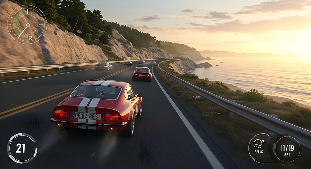 Racing game with ultra-smooth FPS, responsive handling and stunning atmospheric vistas