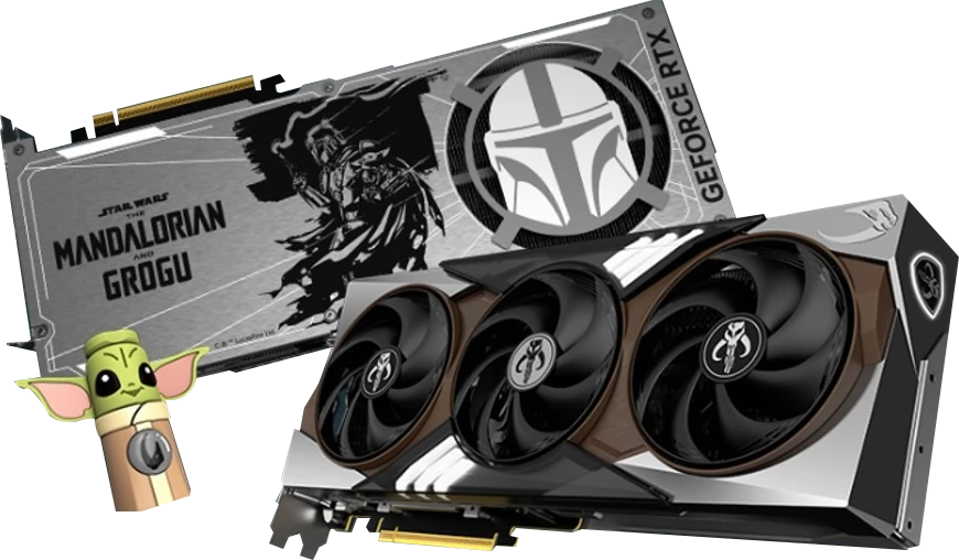 MSI GeForce RTX 5080 Star Wars Edition graphics card with Mandalorian and Grogu themed design