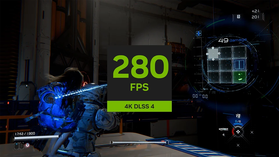 PRAGMATA performance comparison demonstrating increased frame rates with NVIDIA DLSS 4